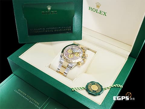ROLEX 勞力士 Daytona 半金款迪通拿 116503 NG 2021年新式保單 稀有珍珠貝母塘金面盤  搭配稀少貝母鑽石面盤，要撞錶的機會真是微乎其微， 2023年停產款 超值錶款，值得擁有！！   116503NG 計時碼表 八鑽時標 亂碼字頭 40mm