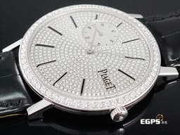 PIAGET 伯爵 Altiplano Small Seconds 小秒針&nbsp;P10522 <font color="#FF0000">精鑲</font><span style="color: rgb(255, 0, 0);">絕美</span><font color="#FF0000">鑽石錶圈、</font><span style="color: rgb(255, 0, 0);">精鑲</span><font color="#FF0000">滿天星面盤</font>&nbsp;18K白金材質 <font color="#fafa01">經典838P超薄小三針機芯</font> 手上鍊 40mm