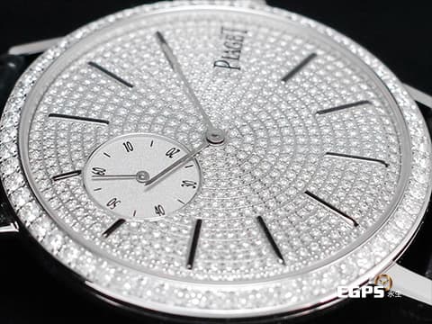 PIAGET 伯爵 Altiplano Small Seconds 小秒針&nbsp;P10522 精鑲絕美鑽石錶圈、精鑲滿天星面盤&nbsp;18K白金材質 經典838P超薄小三針機芯 手上鍊 40mm