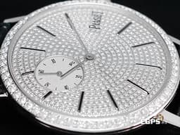 PIAGET 伯爵 Altiplano Small Seconds 小秒針&nbsp;P10522 <font color="#FF0000">精鑲</font><span style="color: rgb(255, 0, 0);">絕美</span><font color="#FF0000">鑽石錶圈、</font><span style="color: rgb(255, 0, 0);">精鑲</span><font color="#FF0000">滿天星面盤</font>&nbsp;18K白金材質 <font color="#fafa01">經典838P超薄小三針機芯</font> 手上鍊 40mm