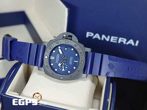 PANERAI 沛納海 Submersible Blu Abisso PAM1232 藍色面盤 三日鍊 Carbotech碳纖維複合物材質錶殼 PAM01232 潛水錶 2023年保單 自動上鍊 44mm