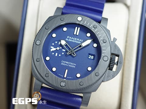 PANERAI 沛納海 Submersible Blu Abisso PAM1232 藍色面盤 三日鍊 Carbotech碳纖維複合物材質錶殼 PAM01232 潛水錶 2023年保單 自動上鍊 44mm