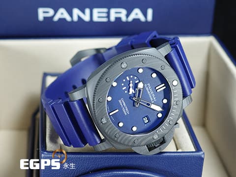 PANERAI 沛納海 Submersible Blu Abisso PAM1232 藍色面盤 三日鍊 Carbotech碳纖維複合物材質錶殼 PAM01232 潛水錶 2023年保單 自動上鍊 44mm