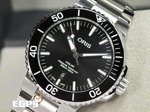 ORIS 豪利時 Aquis Date 時間之海 0173377304134 黑色陶瓷錶圈 黑色面盤 黑水鬼 不鏽鋼 2023年保單 潛水錶 自動上鍊 43.5mm