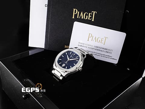 PIAGET 伯爵 Piaget Polo Date G0A41002 不鏽鋼材質 2023年保單 藍色雕紋面盤 自動上鍊 百搭易襯、標誌性的枕形錶殼造型，搭上暗夜藍橫向雕紋面盤散發出令人心動的高貴感 42mm