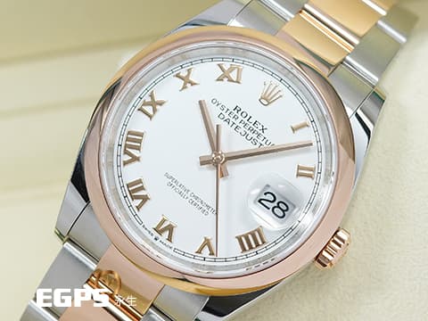 ROLEX 勞力士 Datejust 36 蠔式日誌型 126201 經典玫瑰金色羅馬數字時標 永恒玫瑰金 半金款 DJ36 白色面盤 2024年保卡 蠔式（Oyster）三節錶帶 自動上鍊 36mm