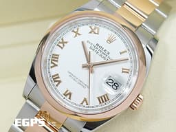 ROLEX 勞力士 Datejust 36 蠔式日誌型 126201 <font color=#f3baa1>經典玫瑰金色羅馬數字時標 永恒玫瑰金 半金款</font> DJ36 白色面盤 <font color=#FF0000>2024年保卡 蠔式（Oyster）三節錶帶</font> 自動上鍊 36mm