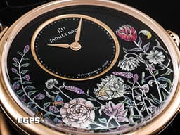 Jaquet Droz 雅克德羅 JD錶 ATELIERS D'ART 藝術工坊系列 J005013215 18K玫瑰金材質 <font color="#FF0000">縞瑪瑙珍珠母貝工藝腕錶
 2023年保單 新錶訂價：1,432,000元&nbsp;</font><font color="#00FFFF">栩栩如生的小花園配上蝴蝶與微笑月亮 如詩如畫的呈現了春季的夜晚</font> 自動上鏈 39mm