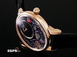Jaquet Droz 雅克德羅 JD錶 ATELIERS D'ART 藝術工坊系列 J005013215 18K玫瑰金材質 <font color="#FF0000">縞瑪瑙珍珠母貝工藝腕錶
 2023年保單 新錶訂價：1,432,000元&nbsp;</font><font color="#00FFFF">栩栩如生的小花園配上蝴蝶與微笑月亮 如詩如畫的呈現了春季的夜晚</font> 自動上鏈 39mm