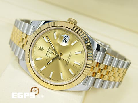 ROLEX 勞力士 Datejust 41 蠔式日誌型 126333 皇帝金面盤&nbsp;18K黃金 半金款 DJ41 經典三角坑紋錶圈 2017年台灣公司貨 紀念型（Jubilee）五銖錶帶 自動上鍊 41mm