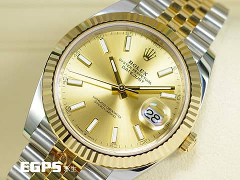 ROLEX 勞力士 Datejust 41 蠔式日誌型 126333 皇帝金面盤&nbsp;18K黃金 半金款 DJ41 經典三角坑紋錶圈 2017年台灣公司貨 紀念型（Jubilee）五銖錶帶 自動上鍊 41mm