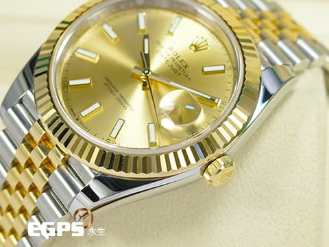 ROLEX 勞力士 Datejust 41 蠔式日誌型 126333 皇帝金面盤&nbsp;18K黃金 半金款 DJ41 經典三角坑紋錶圈 2017年台灣公司貨 紀念型（Jubilee）五銖錶帶 自動上鍊 41mm