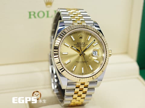ROLEX 勞力士 Datejust 41 蠔式日誌型 126333 皇帝金面盤&nbsp;18K黃金 半金款 DJ41 經典三角坑紋錶圈 2017年台灣公司貨 紀念型（Jubilee）五銖錶帶 自動上鍊 41mm