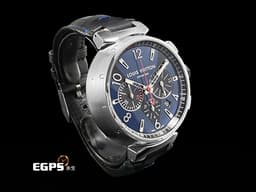 LOUIS VUITTON 路易威登 Tambour系列 Blue Chronograph Q102V0 <font color="#ff0000">法式頂級時尚與硬核機械工藝品 側面鐫刻 LOUIS VUITTON 字母 </font><font color="#0582f5">金屬藍黑色大型V字面盤&nbsp;</font>計時碼錶 自動上鍊 44mm