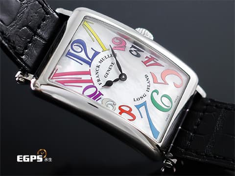 Franck Muller 法蘭穆勒 Color Dreams 952QZ COL 不鏽鋼材質 白色貝母面盤 彩色藝術數字時標 原廠黑色鱷魚皮錶帶 石英機芯 26x44 mm