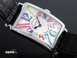 Franck Muller 法蘭穆勒 Color Dreams 952QZ COL 不鏽鋼材質 <font color=#cad6f0>白色貝母面盤</font> <font color=#FF0000>彩色藝術數字時標 原廠黑色鱷魚皮錶帶</font> 石英機芯 26x44 mm