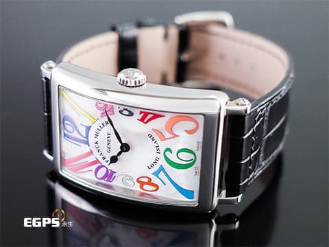 Franck Muller 法蘭穆勒 Color Dreams 952QZ COL 不鏽鋼材質 白色貝母面盤 彩色藝術數字時標 原廠黑色鱷魚皮錶帶 石英機芯 26x44 mm
