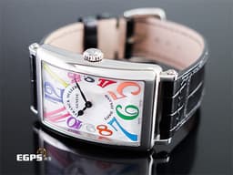Franck Muller 法蘭穆勒 Color Dreams 952QZ COL 不鏽鋼材質 <font color=#cad6f0>白色貝母面盤</font> <font color=#FF0000>彩色藝術數字時標 原廠黑色鱷魚皮錶帶</font> 石英機芯 26x44 mm
