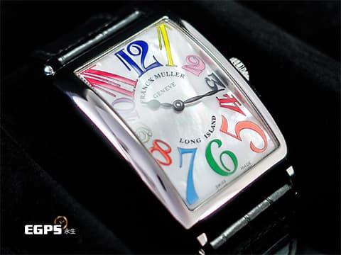 Franck Muller 法蘭穆勒 Color Dreams 952QZ COL 不鏽鋼材質 白色貝母面盤 彩色藝術數字時標 原廠黑色鱷魚皮錶帶 石英機芯 26x44 mm