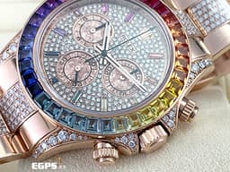ROLEX 勞力士 Daytona 迪通拿 116505 18K永恆玫瑰金材質 計時碼表 <font color="#05f0f0">精鑲漸層彩紅色寶石錶圈、時標 精鑲鑽石於滿天星鑽石面盤、錶耳、護肩及錶鍊帶中排鑽</font> 自動上鍊&nbsp;40mm