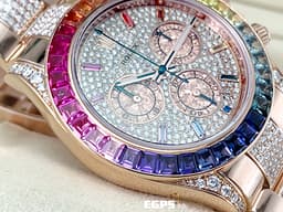 ROLEX 勞力士 Daytona 迪通拿 116505 18K永恆玫瑰金材質 計時碼表 <font color="#05f0f0">精鑲漸層彩紅色寶石錶圈、時標 精鑲鑽石於滿天星鑽石面盤、錶耳、護肩及錶鍊帶中排鑽</font> 自動上鍊&nbsp;40mm