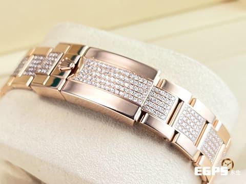 ROLEX 勞力士 Daytona 迪通拿 116505 18K永恆玫瑰金材質 計時碼表 精鑲漸層彩紅色寶石錶圈、時標 精鑲鑽石於滿天星鑽石面盤、錶耳、護肩及錶鍊帶中排鑽 自動上鍊&nbsp;40mm