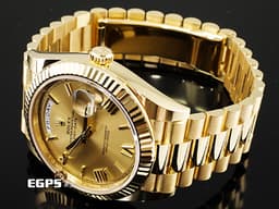 ROLEX 勞力士 DAY-DATE 40 蠔式星期日誌型 228238 <font color=#ffea55>黃K金材質 黃K金羅馬數字時標 香檳色面盤</font> <font color=#FF0000>2024年新式保單 極新品</font> <font color=#FFFF33> 此錶歡迎各路錶友以PP、AP、勞力士 來店交換，本店將以最高價評估～</font> 自動腕錶 40mm