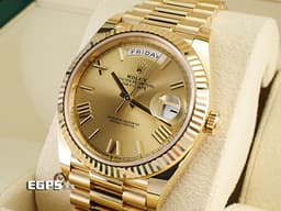 ROLEX 勞力士 DAY-DATE 40 蠔式星期日誌型 228238 <font color=#ffea55>黃K金材質 黃K金羅馬數字時標 香檳色面盤</font> <font color=#FF0000>2024年新式保單 極新品</font> <font color=#FFFF33> 此錶歡迎各路錶友以PP、AP、勞力士 來店交換，本店將以最高價評估～</font> 自動腕錶 40mm