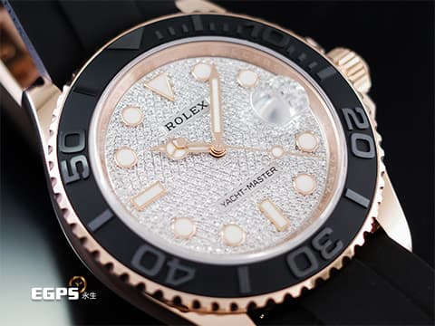 ROLEX 勞力士 Yacht-Master 40 蠔式 遊艇名仕型 126655 Pave 原廠鑲鑽 滿天星面盤 永恆玫瑰金 刻度陶瓷錶圈 2023年保單 新款3235機芯 Glidelock快調延展錶扣 自動上鍊 40mm