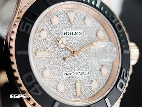 ROLEX 勞力士 Yacht-Master 40 蠔式 遊艇名仕型 126655 Pave 原廠鑲鑽 滿天星面盤 永恆玫瑰金 刻度陶瓷錶圈 2023年保單 新款3235機芯 Glidelock快調延展錶扣 自動上鍊 40mm