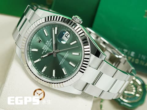 ROLEX 勞力士 Datejust 41 蠔式日誌型 126334 薄荷綠色面盤 不鏽鋼 DJ41 經典三角坑紋錶圈 2025年保卡 蠔式（Oyster）三節錶帶 自動上鍊 41mm