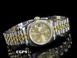 ROLEX 勞力士 Lady DateJust 179173G 蠔式日誌型&nbsp;DJ26 經典三角坑紋錶圈 半金款 18K黃金材質 <font color="#05f0f0">鑽石時標&nbsp;</font><font color="#fde6a5">香檳金色面盤</font> 自動上鍊 26mm