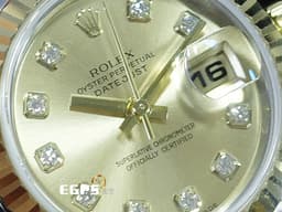 ROLEX 勞力士 Lady DateJust 179173G 蠔式日誌型&nbsp;DJ26 經典三角坑紋錶圈 半金款 18K黃金材質 <font color="#05f0f0">鑽石時標&nbsp;</font><font color="#fde6a5">香檳金色面盤</font> 自動上鍊 26mm