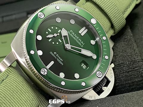 PANERAI 沛納海 LUMINOR SUBMERSIBLE PAM1287 PAM001287 三日鍊 不銹鋼 PAM1287 漸層綠色面盤 綠色陶瓷外圈&nbsp;2024年保卡&nbsp;潛水錶 自動上鍊 44mm