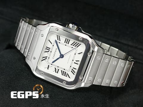 CARTIER 卡地亞 Santos 100 de Cartier 山度士 WSSA0029 中型款 藍色劍形指針 最新款快拆式錶帶  2024年保卡  自動上鍊 35.1mm
