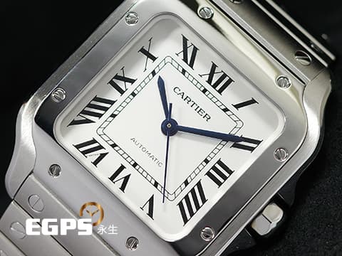CARTIER 卡地亞 Santos 100 de Cartier 山度士 WSSA0029 中型款 藍色劍形指針 最新款快拆式錶帶  2024年保卡  自動上鍊 35.1mm