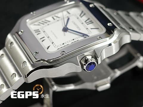 CARTIER 卡地亞 Santos 100 de Cartier 山度士 WSSA0029 中型款 藍色劍形指針 最新款快拆式錶帶  2024年保卡  自動上鍊 35.1mm