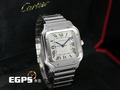 CARTIER 卡地亞 Santos 100 de Cartier 山度士 WSSA0029 中型款 藍色劍形指針 最新款快拆式錶帶  2024年保卡  自動上鍊 35.1mm