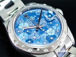 ROLEX 勞力士 Datejust 31 DJ31 經典 蠔式日誌型 278344RBR 不鏽鋼&amp;18K白金鋼材質&nbsp;<font color="#77DDFF">天藍色花朵圖案面盤鑲24顆鑽石</font> <font color="#05f0f0">原廠圓拱形鑲鑽錶圈</font><font color="#FF0000"> 2023年新式保卡</font> 自動上鍊 31mm