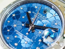 ROLEX 勞力士 Datejust 31 DJ31 經典 蠔式日誌型 278344RBR 不鏽鋼&amp;18K白金鋼材質&nbsp;<font color="#77DDFF">天藍色花朵圖案面盤鑲24顆鑽石</font> <font color="#05f0f0">原廠圓拱形鑲鑽錶圈</font><font color="#FF0000"> 2023年新式保卡</font> 自動上鍊 31mm