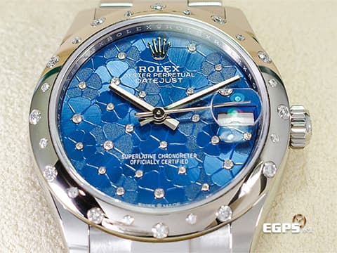 ROLEX 勞力士 Datejust 31 DJ31 經典 蠔式日誌型 278344RBR 不鏽鋼&amp;18K白金鋼材質&nbsp;天藍色花朵圖案面盤鑲24顆鑽石 原廠圓拱形鑲鑽錶圈 2023年新式保卡 自動上鍊 31mm
