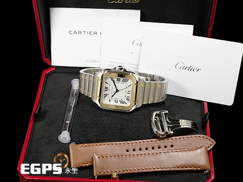 CARTIER 卡地亞 Santos de Cartier 山度士 W2SA0016 中型款 18K黃金 半金款 經典&nbsp;2025年保卡 附快拆式錶帶&nbsp;自動上鍊 35.1mm