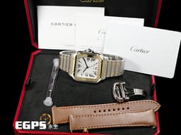 CARTIER 卡地亞 Santos de Cartier 山度士 W2SA0016 中型款 <font color="#ecd55f">18K黃金 半金款</font> 經典<font color="#FF0000">&nbsp;2025年保卡 附快拆式錶帶&nbsp;</font>自動上鍊 35.1mm