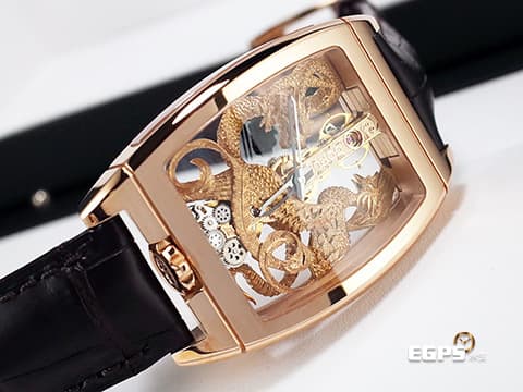 CORUM 崑崙 Golden Bridge Dragon &amp; Phoenix 金橋 龍鳳呈祥  B113/02615 玫瑰金材質  心想事成，好運龍總來 新錶參考訂價：3,940,000元  手上鍊機芯 51x34mm
