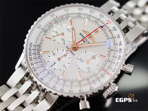 Breitling 百年靈 Navitimer B01 Chronograph 41 航空計時腕錶 AB0139 銀白色面盤搭配金色指針時標 計時碼表 不鏽鋼 經典環形飛行滑尺 百年靈自製01機芯 2023年保單 飛行錶&nbsp;自動上鍊 41mm