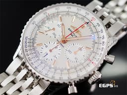 Breitling 百年靈 Navitimer B01 Chronograph 41 航空計時腕錶 AB0139 <font color="#b0b0b0">銀白色面盤</font>搭配<font color="#f0e138">金色指針時標</font> 計時碼表 不鏽鋼 經典環形飛行滑尺 <font color="#ff0000">百年</font><font color="#FF0000">靈自製01機芯 2023年保單 </font>飛行錶&nbsp;自動上鍊 41mm