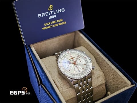 Breitling 百年靈 Navitimer B01 Chronograph 41 航空計時腕錶 AB0139 銀白色面盤搭配金色指針時標 計時碼表 不鏽鋼 經典環形飛行滑尺 百年靈自製01機芯 2023年保單 飛行錶&nbsp;自動上鍊 41mm