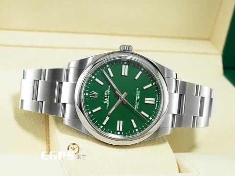 ROLEX 勞力士 Oyster Perpetual 蠔式恆動型 124300 超夯、超熱門、超搶手的綠色面盤 經典 OP41 大三針 不鏽鋼材質&nbsp;2023年保卡&nbsp;自動上鍊 41mm