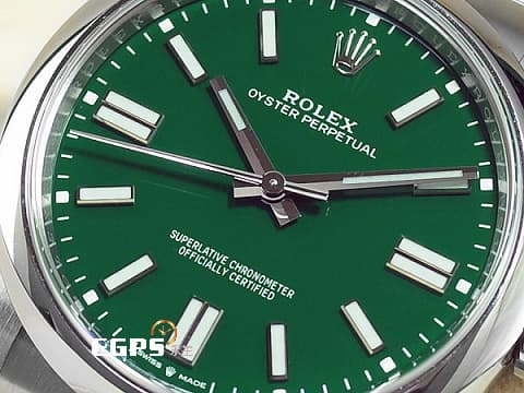 ROLEX 勞力士 Oyster Perpetual 蠔式恆動型 124300 超夯、超熱門、超搶手的綠色面盤 經典 OP41 大三針 不鏽鋼材質&nbsp;2023年保卡&nbsp;自動上鍊 41mm