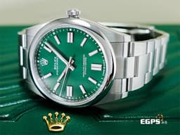 ROLEX 勞力士 Oyster Perpetual 蠔式恆動型 124300 <font color="#009100">超夯、超熱門、超搶手的綠色面盤</font> 經典 OP41 大三針 不鏽鋼材質&nbsp;<font color="#FF0000">2023年保卡</font>&nbsp;自動上鍊 41mm